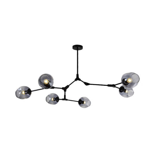 Modern Black/Gold Branch Chandelier Lamp - 5/6 Lights, Smoke Gray/Tan Glass - Dining Room Lighting
