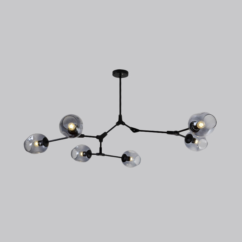 Modern Black/Gold Branch Chandelier Lamp - 5/6 Lights, Smoke Gray/Tan Glass - Dining Room Lighting