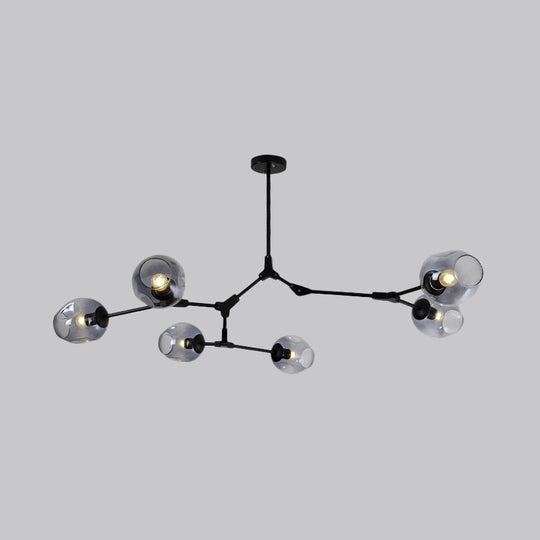 Modern Black/Gold Branch Chandelier Lamp - 5/6 Lights, Smoke Gray/Tan Glass - Dining Room Lighting