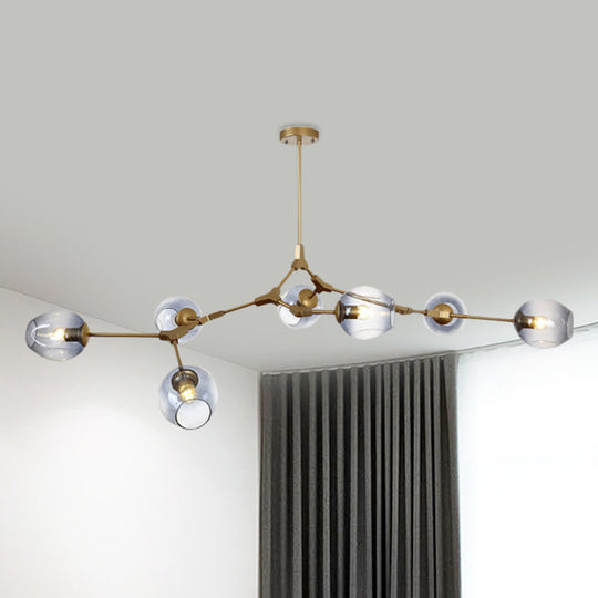 Modern Black/Gold Branch Chandelier Lamp - 5/6 Lights, Smoke Gray/Tan Glass - Dining Room Lighting