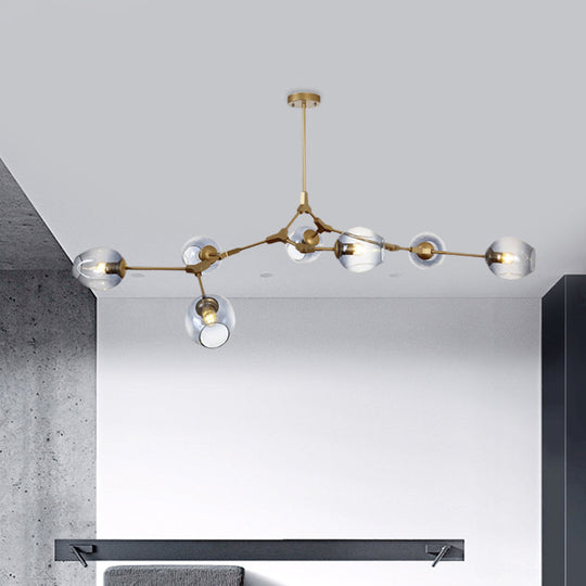 Modern Black/Gold Branch Chandelier Lamp - 5/6 Lights, Smoke Gray/Tan Glass - Dining Room Lighting