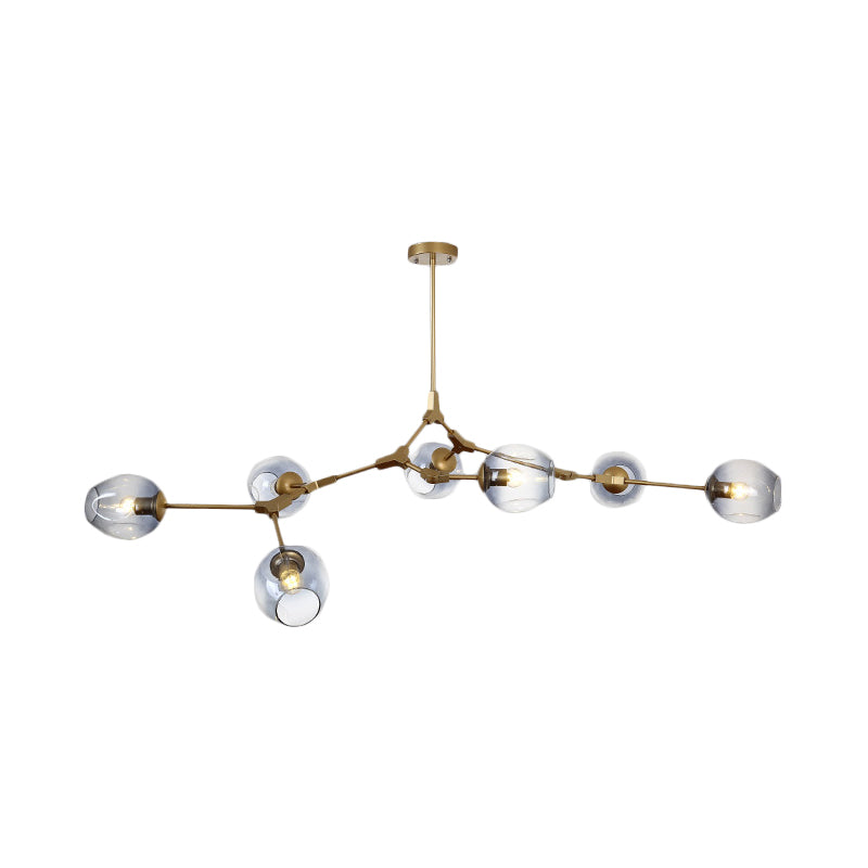 Modern Black/Gold Branch Chandelier Lamp - 5/6 Lights, Smoke Gray/Tan Glass - Dining Room Lighting