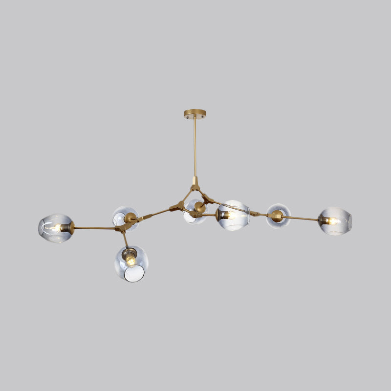 Modern Black/Gold Branch Chandelier Lamp - 5/6 Lights, Smoke Gray/Tan Glass - Dining Room Lighting