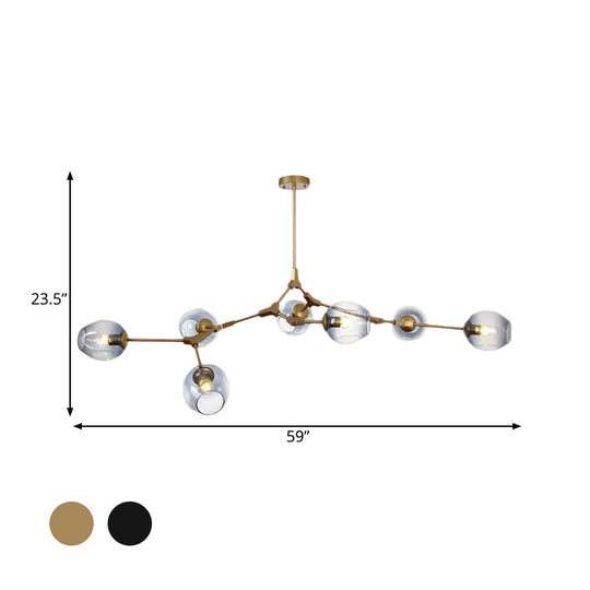 Modern Black/Gold Branch Chandelier Lamp - 5/6 Lights, Smoke Gray/Tan Glass - Dining Room Lighting