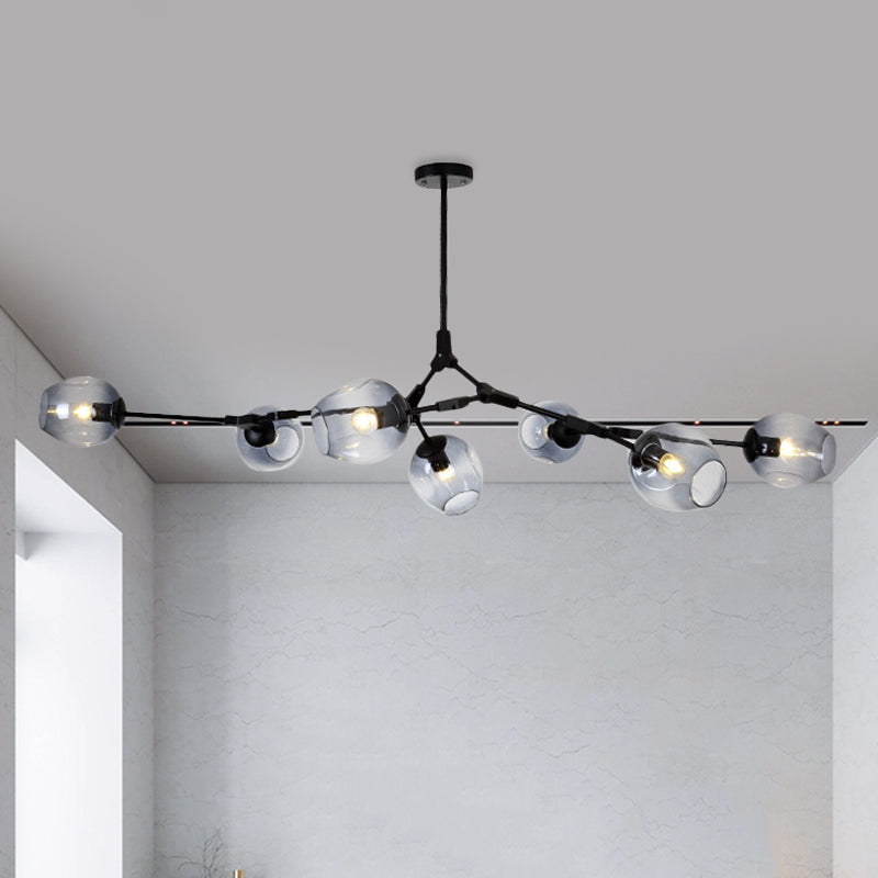 Modern Black/Gold Branch Chandelier Lamp - 5/6 Lights, Smoke Gray/Tan Glass - Dining Room Lighting