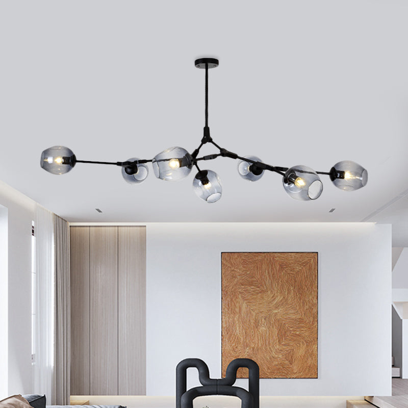 Modern Black/Gold Branch Chandelier Lamp - 5/6 Lights, Smoke Gray/Tan Glass - Dining Room Lighting
