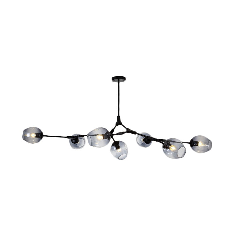 Modern Black/Gold Branch Chandelier Lamp - 5/6 Lights, Smoke Gray/Tan Glass - Dining Room Lighting