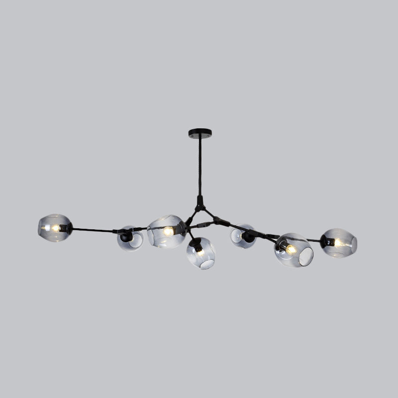 Modern Black/Gold Branch Chandelier Lamp - 5/6 Lights, Smoke Gray/Tan Glass - Dining Room Lighting