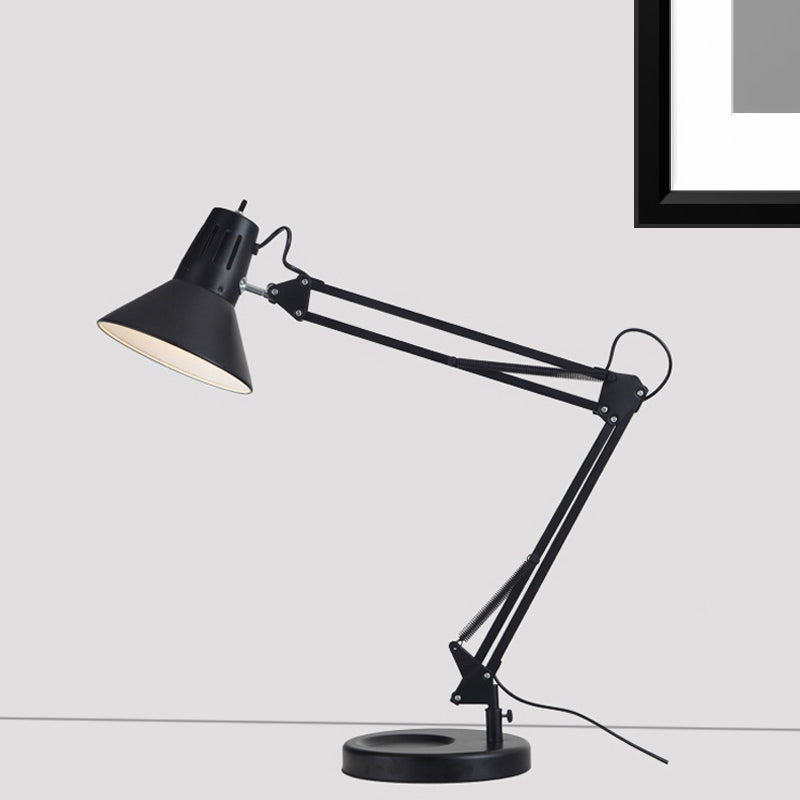 Adjustable Arm Metallic Black Reading Light with Conic Shade - 1 Bulb Industrial Style Desk Lamp
