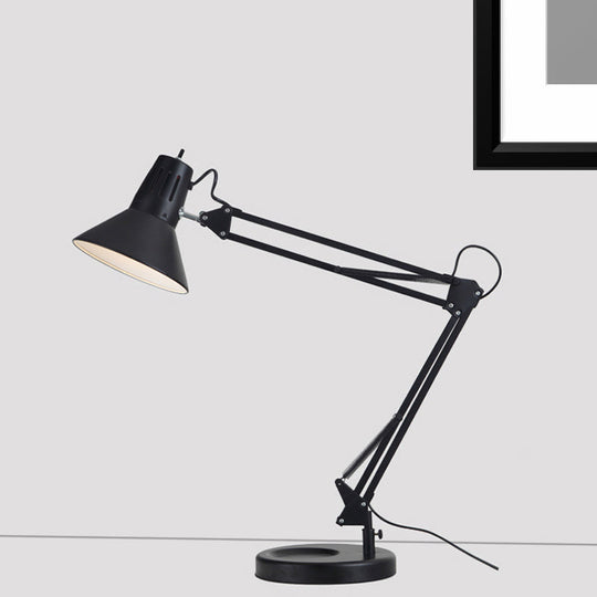 Adjustable Arm Metallic Black Reading Light with Conic Shade - 1 Bulb Industrial Style Desk Lamp