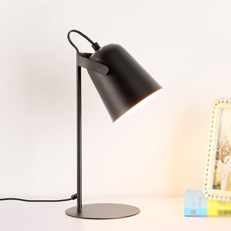 Modern Macaron Style 1-Light Tapered Desk Lamp – Rotatable Metallic Reading Light, Black/White for Bedroom