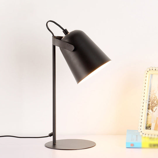 Modern Macaron Style 1-Light Tapered Desk Lamp – Rotatable Metallic Reading Light, Black/White for Bedroom