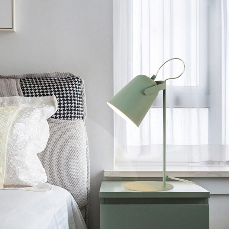 Modern Macaron Style 1-Light Tapered Desk Lamp – Rotatable Metallic Reading Light, Black/White for Bedroom