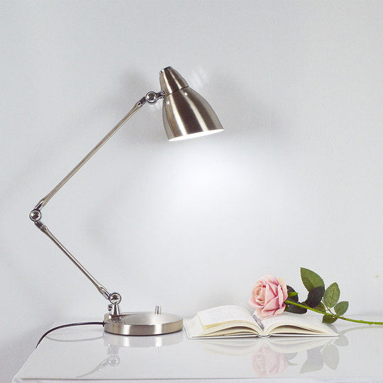 Industrial Style Adjustable Arm Reading Light - Nickel/Chrome Metal, Ideal for Study Rooms and Desks