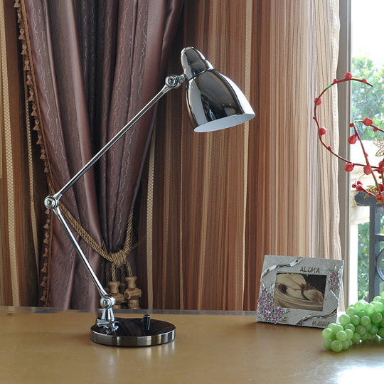 Industrial Style Adjustable Arm Reading Light - Nickel/Chrome Metal, Ideal for Study Rooms and Desks