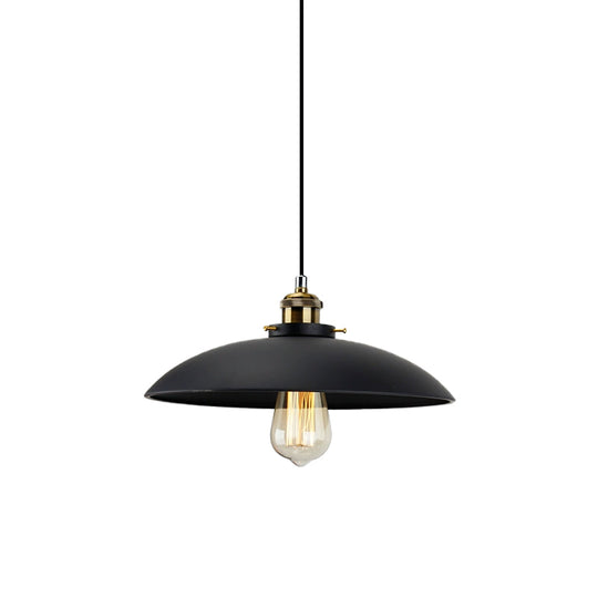 Industrial Metallic Pendant Light, Black Saucer Shade, 1-Light Dining Table Hanging Lamp (12.5"/16" Width)