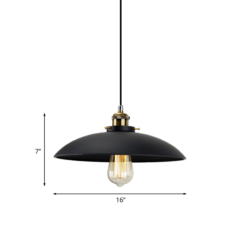 Industrial Metallic Pendant Light, Black Saucer Shade, 1-Light Dining Table Hanging Lamp (12.5"/16" Width)