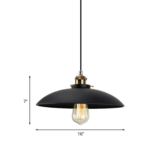Industrial Metallic Pendant Light, Black Saucer Shade, 1-Light Dining Table Hanging Lamp (12.5"/16" Width)