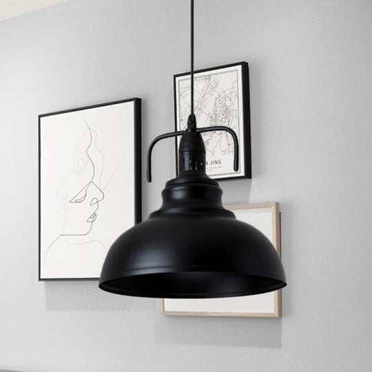 Industrial Metal Pendant Light with Adjustable Cord - Black Dome Shade Ceiling Pendant, 11.5"/14" W, 1 Light Fixture for Living Room