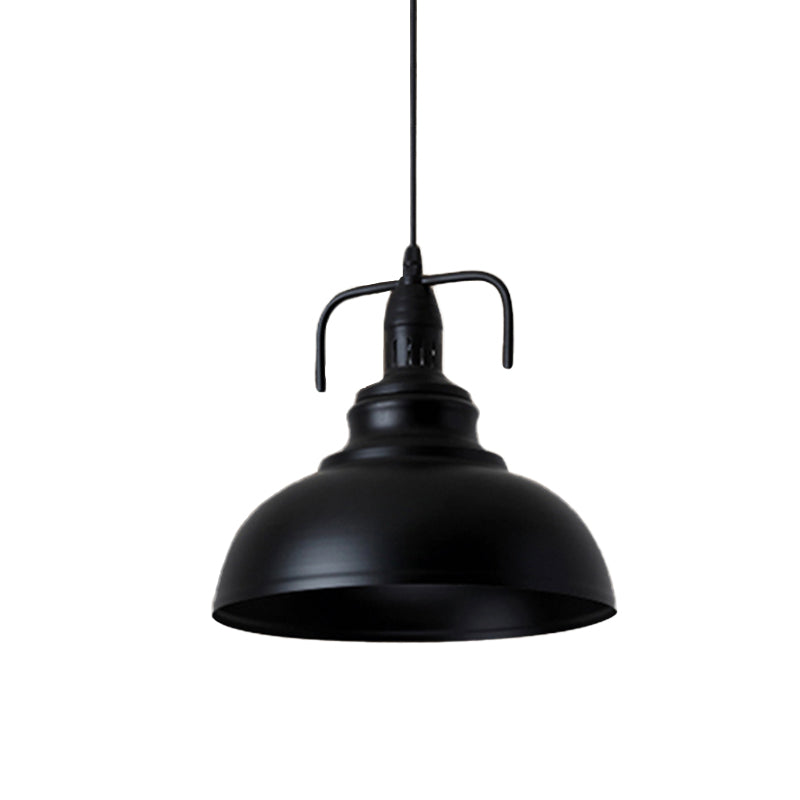 Industrial Metal Pendant Light with Adjustable Cord - Black Dome Shade Ceiling Pendant, 11.5"/14" W, 1 Light Fixture for Living Room