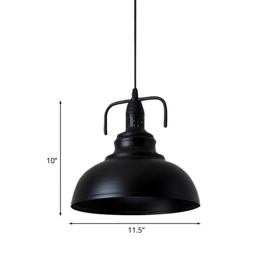 Industrial Metal Pendant Light with Adjustable Cord - Black Dome Shade Ceiling Pendant, 11.5"/14" W, 1 Light Fixture for Living Room