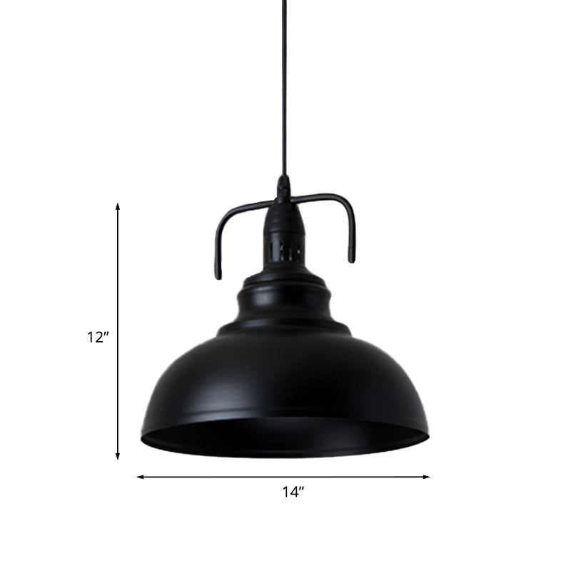 Industrial Metal Pendant Light with Adjustable Cord - Black Dome Shade Ceiling Pendant, 11.5"/14" W, 1 Light Fixture for Living Room