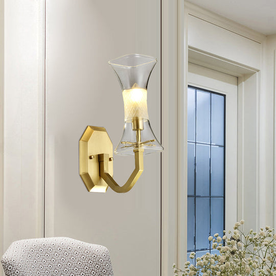 Vintage Clear Glass Sconce Lamp with Brass Finish - Wall Mounted Light Fixture