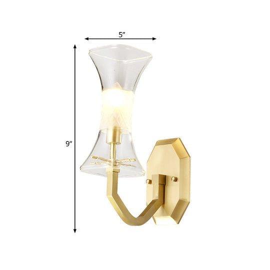 Vintage Clear Glass Sconce Lamp with Brass Finish - Wall Mounted Light Fixture