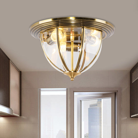 Colonial Style Brass Flushmount Lighting with Clear Glass Dome for Kitchen
