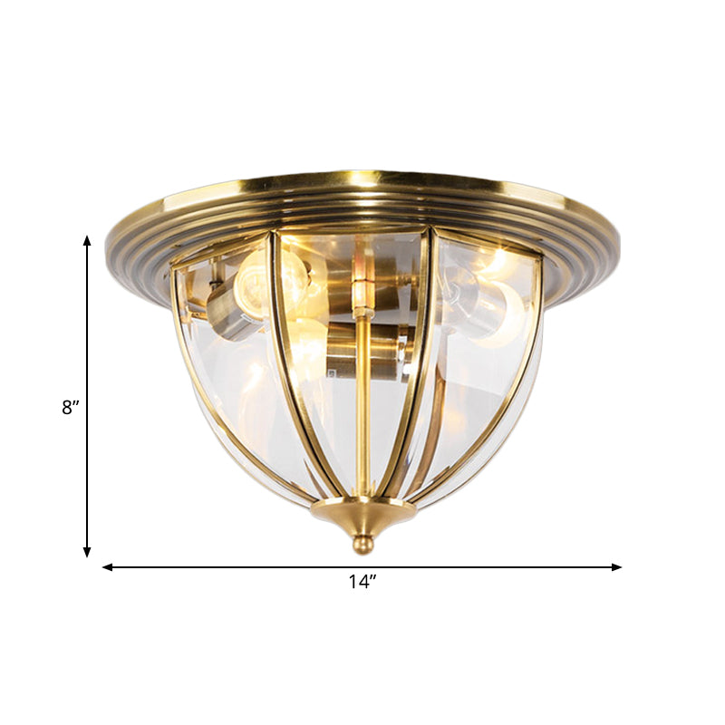 Colonial Style Brass Flushmount Lighting with Clear Glass Dome for Kitchen