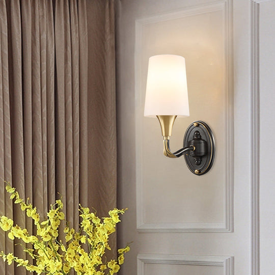 Traditional Brass Wall Sconce with Frosted Glass Shade - Elegant Tapered Design for Corridor Lighting