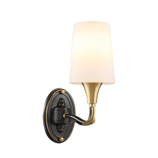 Traditional Brass Wall Sconce with Frosted Glass Shade - Elegant Tapered Design for Corridor Lighting