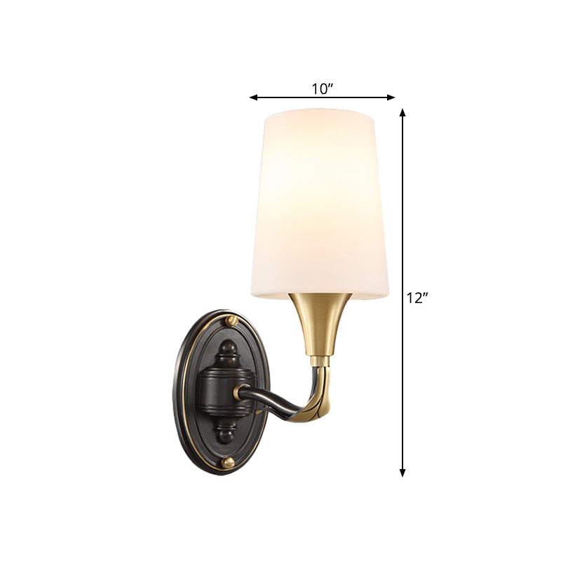 Traditional Brass Wall Sconce with Frosted Glass Shade - Elegant Tapered Design for Corridor Lighting