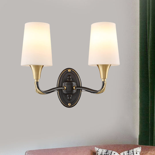 Traditional Brass Wall Sconce with Frosted Glass Shade - Elegant Tapered Design for Corridor Lighting