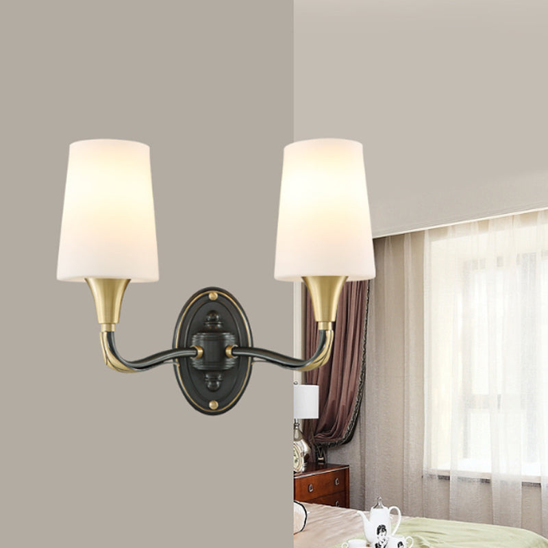 Traditional Brass Wall Sconce with Frosted Glass Shade - Elegant Tapered Design for Corridor Lighting