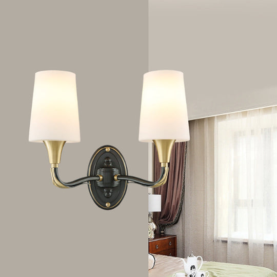 Traditional Brass Wall Sconce with Frosted Glass Shade - Elegant Tapered Design for Corridor Lighting