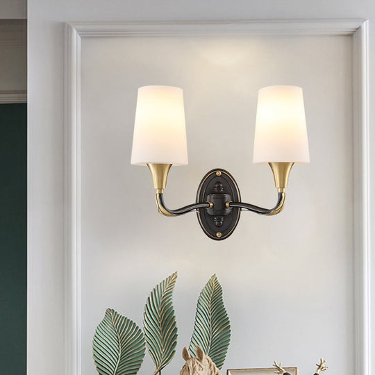 Traditional Brass Wall Sconce with Frosted Glass Shade - Elegant Tapered Design for Corridor Lighting