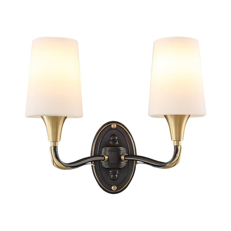 Traditional Brass Wall Sconce with Frosted Glass Shade - Elegant Tapered Design for Corridor Lighting