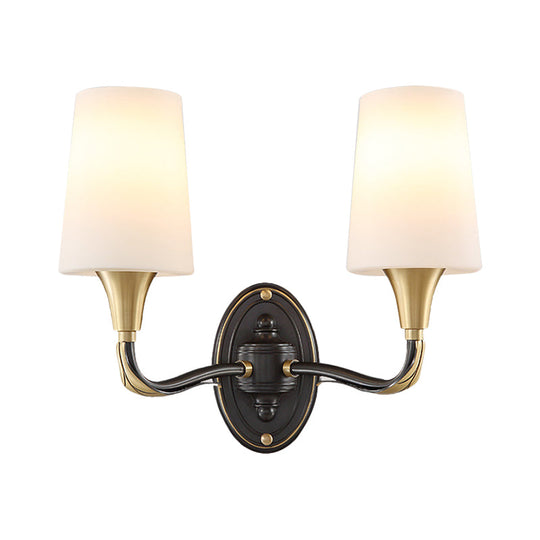 Traditional Brass Wall Sconce with Frosted Glass Shade - Elegant Tapered Design for Corridor Lighting