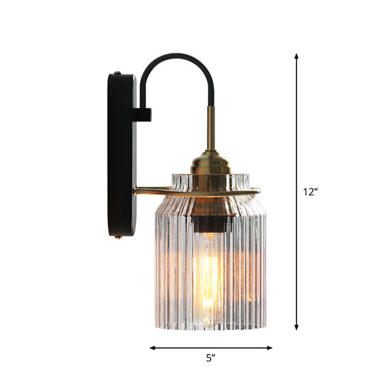 Prismatic Glass Can Sconce Farmhouse Wall Mount Light with Bedside Bulb in Black
