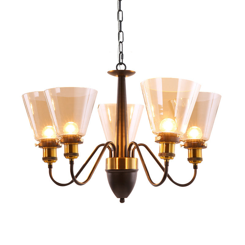 Vintage Black & Gold Chandelier Lamp: 3/5 Bulbs, Clear Glass Pendulum