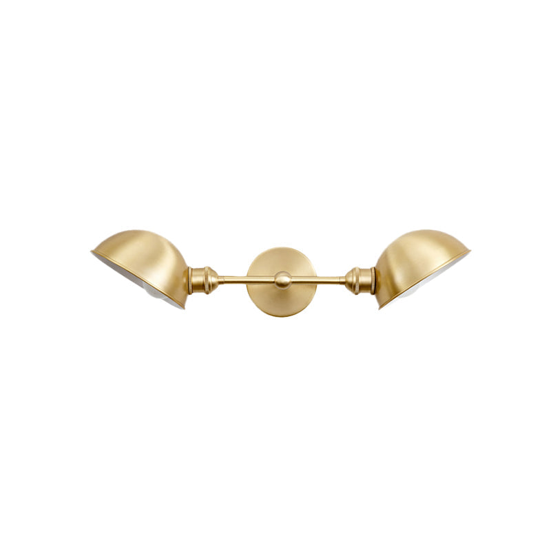 Vintage Metal Dome Vanity Light Fixture with Dual Bulbs – Wall Mount Bathroom Lamp in Black/Brass