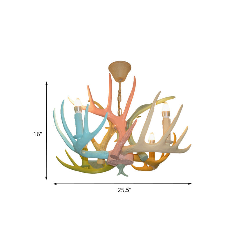 Antler Macaron Ceiling Chandelier - Resin, 4/6 Bulbs, Child Room Lighting in Blue-Pink-Yellow