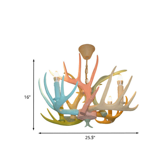 Antler Macaron Ceiling Chandelier - Resin, 4/6 Bulbs, Child Room Lighting in Blue-Pink-Yellow