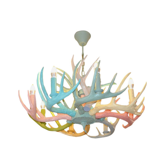 Antler Macaron Ceiling Chandelier - Resin, 4/6 Bulbs, Child Room Lighting in Blue-Pink-Yellow