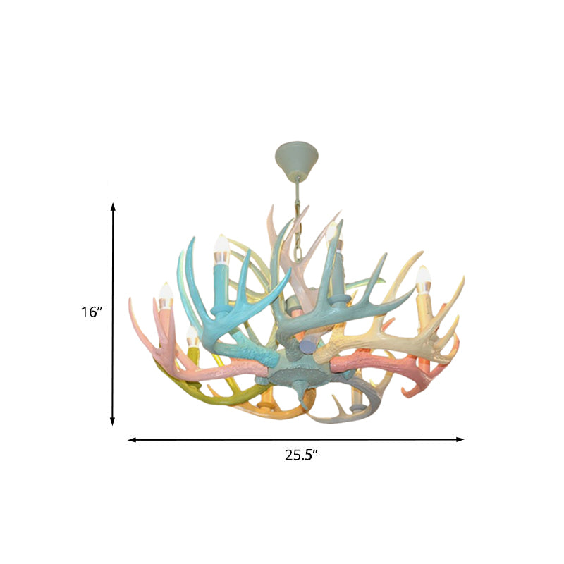 Antler Macaron Ceiling Chandelier - Resin, 4/6 Bulbs, Child Room Lighting in Blue-Pink-Yellow