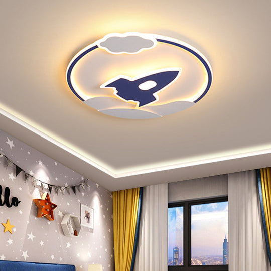 Blue Rocket LED Flushmount Lamp: Cartoon Acrylic Light for Kids' Bedroom - Warm/White Glow