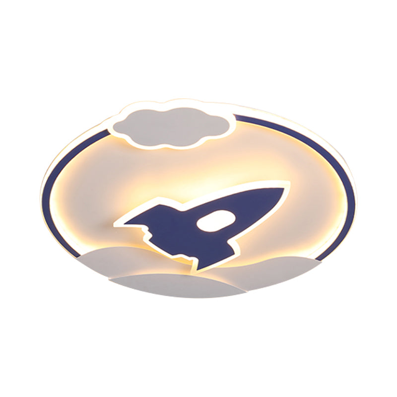 Blue Rocket LED Flushmount Lamp: Cartoon Acrylic Light for Kids' Bedroom - Warm/White Glow