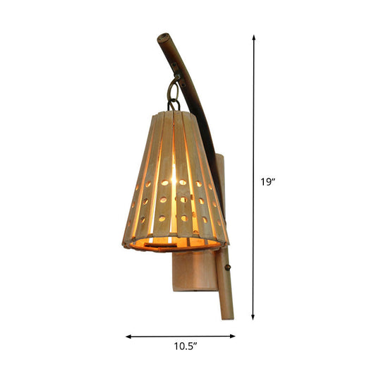 Japanese Tapered Wood Sconce - Beige Wall Mounted Light Fixture for Restaurants