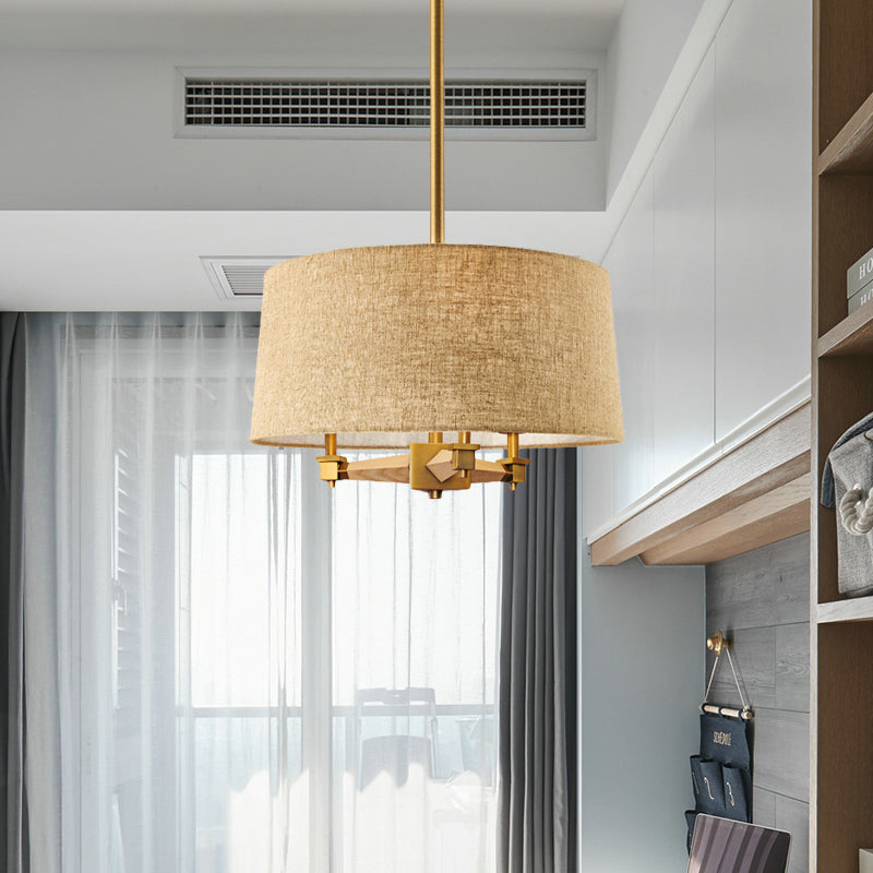 Farmhouse Fabric Drum Chandelier – 3 Bulb Ceiling Suspension Light
